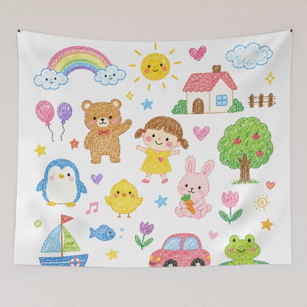 Item preview, Happy Childhood Crayon Doodle Art designed and sold by 0606PM.
