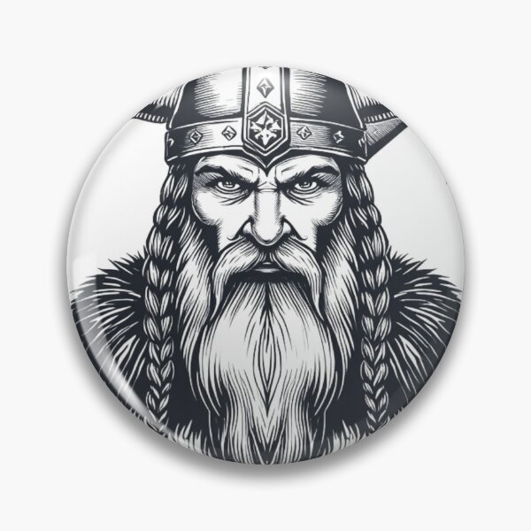 Item preview, Viking Warrior Horned Helmet Black and White Norse Mythology Illustration designed and sold by redblink store.