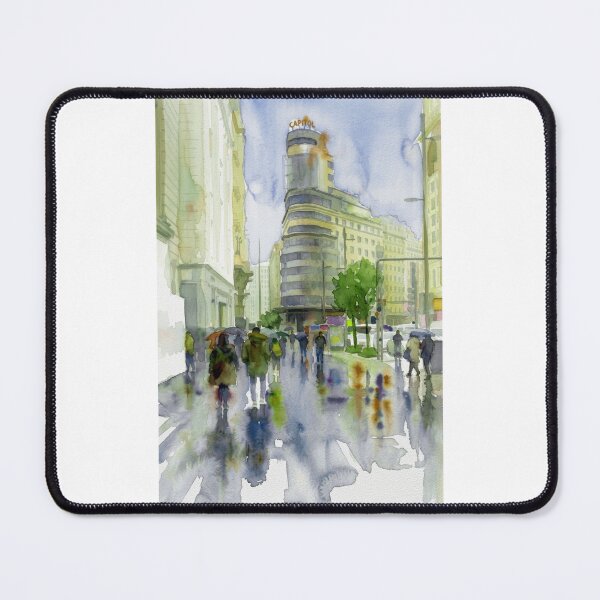Item preview, Gran Vía Madrid Rainy Street Watercolor designed and sold by caracatita75.