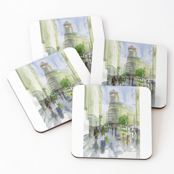 Item preview, Gran Vía Madrid Rainy Street Watercolor designed and sold by caracatita75.