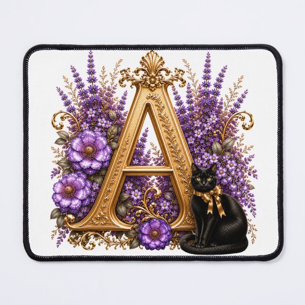 Item preview, Floral Letter A with Black Cat | Lavender Botanical Monogram | Personalized Initial Gift designed and sold by MoodLay.