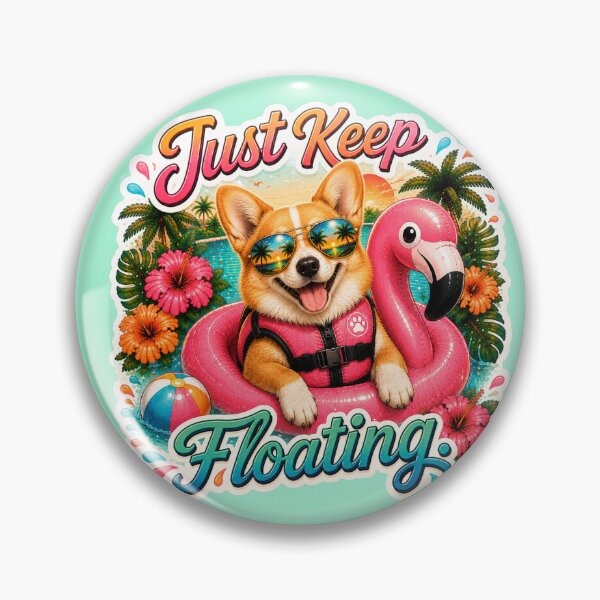 Item preview, Just Keep Floating – Funny Summer Golden Corgi on Flamingo Float designed and sold by DailyStruggleCo.