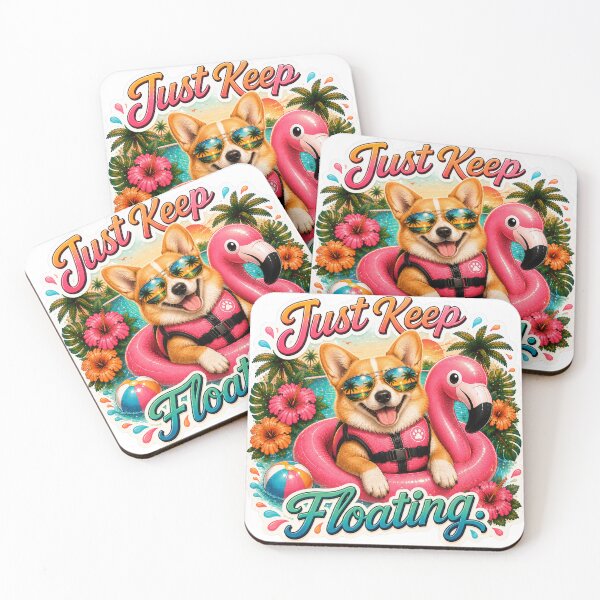 Item preview, Just Keep Floating – Funny Summer Golden Corgi on Flamingo Float designed and sold by DailyStruggleCo.