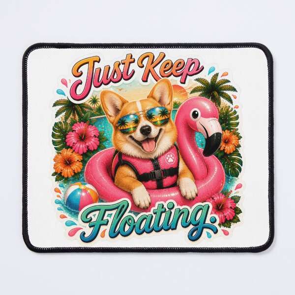 Item preview, Just Keep Floating – Funny Summer Golden Corgi on Flamingo Float designed and sold by DailyStruggleCo.