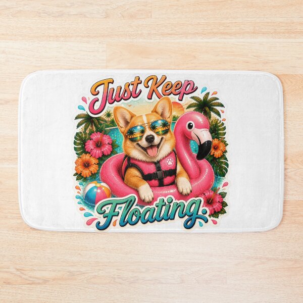 Item preview, Just Keep Floating – Funny Summer Golden Corgi on Flamingo Float designed and sold by DailyStruggleCo.