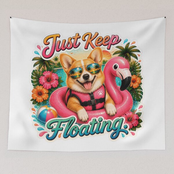 Item preview, Just Keep Floating – Funny Summer Golden Corgi on Flamingo Float designed and sold by DailyStruggleCo.