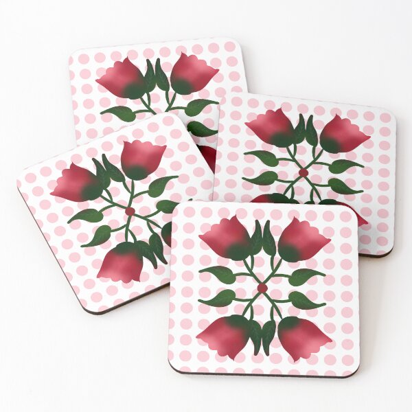 Item preview, Retro Red Floral Folk Art with Pink Polka Dot Pattern designed and sold by HopeAndHustle.