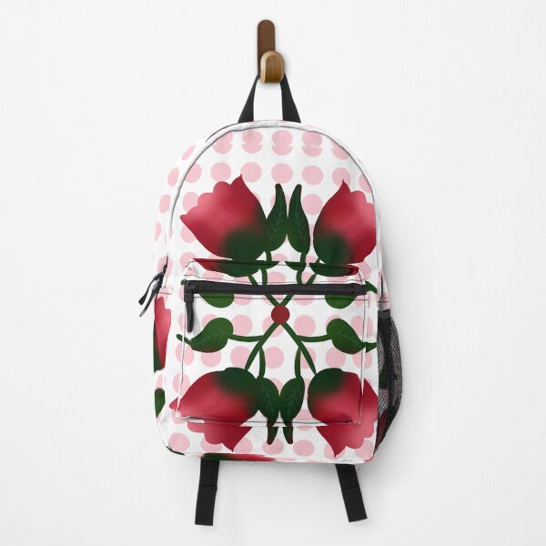 Item preview, Retro Red Floral Folk Art with Pink Polka Dot Pattern designed and sold by HopeAndHustle.
