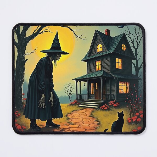 Item preview, Spooky Gothic Halloween Witch House With Black Cat designed and sold by GaffaDesigns.