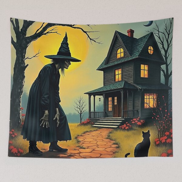 Item preview, Spooky Gothic Halloween Witch House With Black Cat designed and sold by GaffaDesigns.