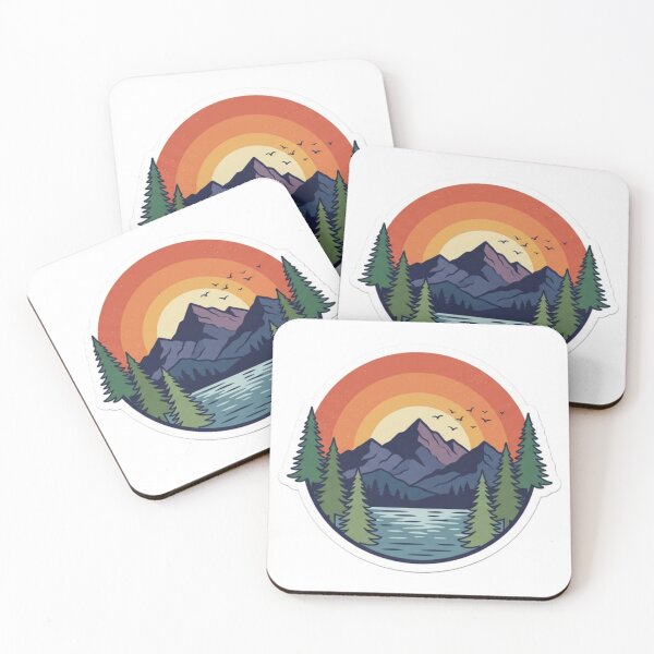Item preview, Retro Mountain Sunset Sticker | Vintage Nature Landscape | Lake & Pine Forest Adventure Decal designed and sold by AdityaShop18.