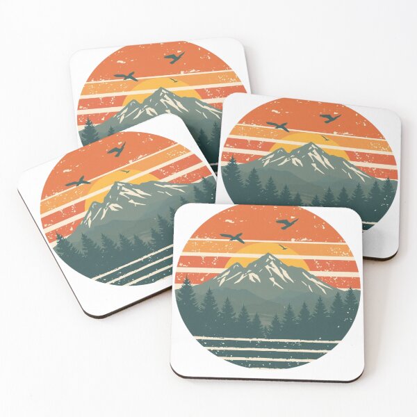 Item preview, Retro Mountain Sunset Vintage Nature Landscape Circle Illustration designed and sold by redblink store.
