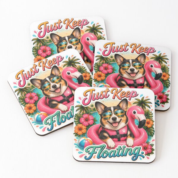 Item preview, Just Keep Floating – Funny Summer Tricolor Corgi on Flamingo Float designed and sold by DailyStruggleCo.