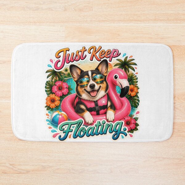 Item preview, Just Keep Floating – Funny Summer Tricolor Corgi on Flamingo Float designed and sold by DailyStruggleCo.