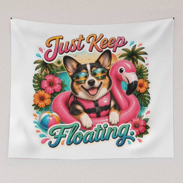 Item preview, Just Keep Floating – Funny Summer Tricolor Corgi on Flamingo Float designed and sold by DailyStruggleCo.