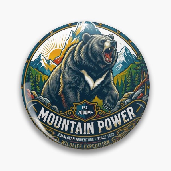 Item preview, Mountain Power Roaring Himalayan Black Bear Vintage Wilderness Retro Badge designed and sold by MT-Hub | Art for Every Soul.