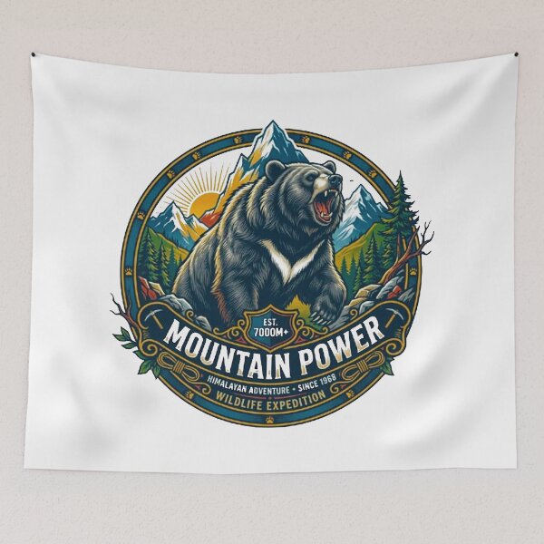 Item preview, Mountain Power Roaring Himalayan Black Bear Vintage Wilderness Retro Badge designed and sold by MT-Hub | Art for Every Soul.