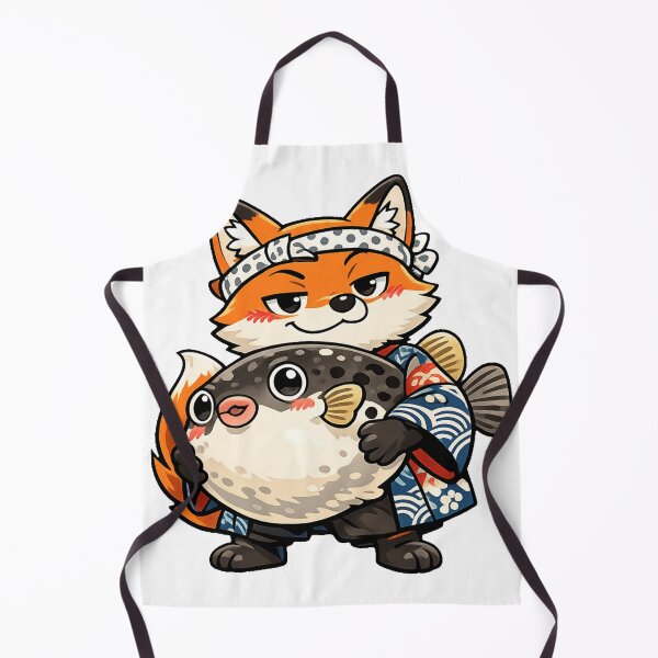 Item preview, Smug Fox Holding Giant Fugu Sticker | Cute Japanese Pufferfish Foodie Anime Art designed and sold by kawaii animal store (in Japan).