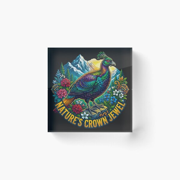 Item preview, Nature's Crown Jewel Monal Pheasant Vintage Himalayan Mountain Retro Badge designed and sold by MT-Hub | Art for Every Soul.