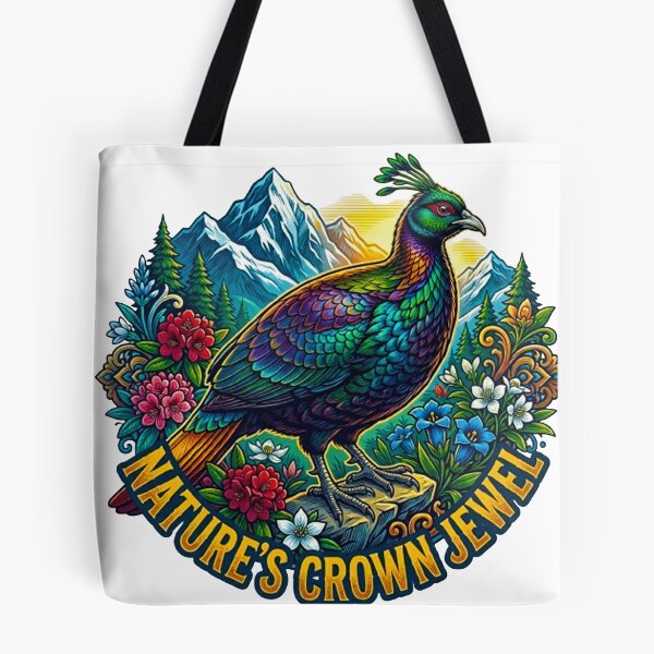 Item preview, Nature's Crown Jewel Monal Pheasant Vintage Himalayan Mountain Retro Badge designed and sold by MT-Hub | Art for Every Soul.