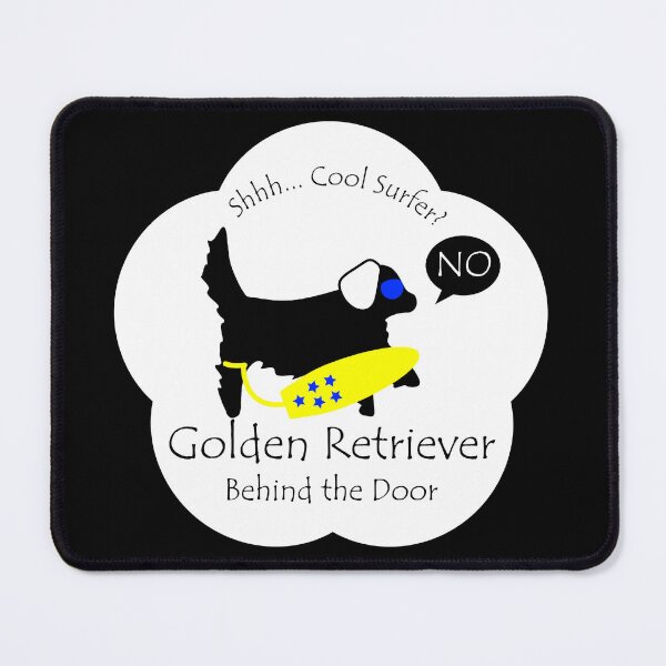 Item preview, Funny Golden Retriever Cool Surfer Behind the Door White Base designed and sold by Na7nasColorShop.