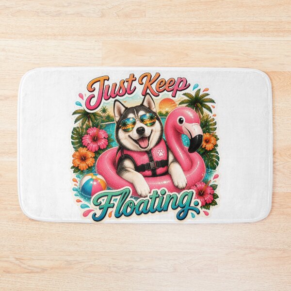 Item preview, Just Keep Floating – Funny Summer Husky on Flamingo Float designed and sold by DailyStruggleCo.