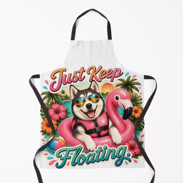 Item preview, Just Keep Floating – Funny Summer Husky on Flamingo Float designed and sold by DailyStruggleCo.