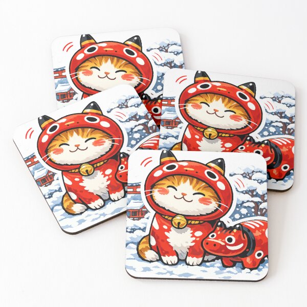 Item preview, Akabeko Cat Sticker – Cute Japanese Lucky Cow Meme | Kawaii Traditional Craft Cat designed and sold by kawaii animal store (in Japan).