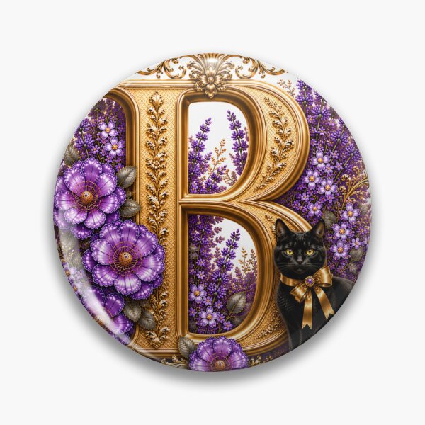 Item preview, Floral Letter B with Black Cat | Lavender Botanical Monogram | Elegant Gold Initial Design designed and sold by MoodLay.