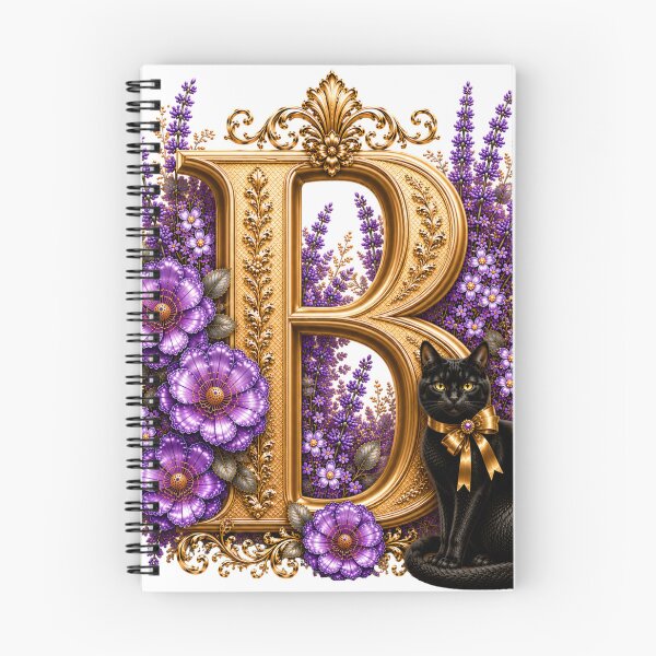 Item preview, Floral Letter B with Black Cat | Lavender Botanical Monogram | Elegant Gold Initial Design designed and sold by MoodLay.