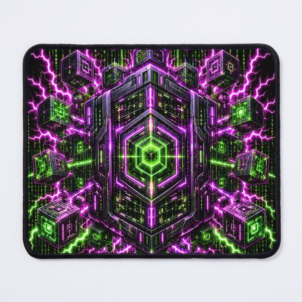 Item preview, Void Matrix Cybernetic Cube Neon Lightning Digital Rain designed and sold by RiteshCenter .