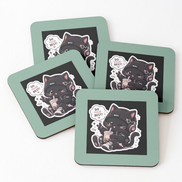 Item preview, "Do Your Best" Kawaii Chibi Black Cat Sticker designed and sold by Stickerhouse.1.