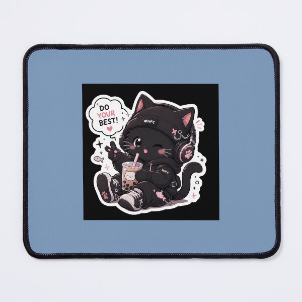 Item preview, "Do Your Best" Kawaii Chibi Black Cat Sticker designed and sold by Stickerhouse.1.
