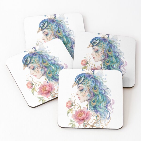 Aperçu de l'œuvre Aquarelle de la dame paon | Illustration féminine magique créée et vendue par Mnrrstudio.