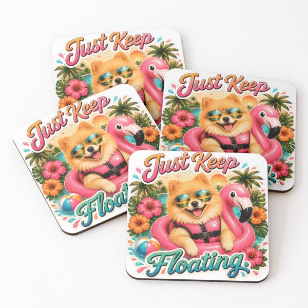 Item preview, Just Keep Floating – Funny Summer Pomeranian on Flamingo Float  designed and sold by DailyStruggleCo.