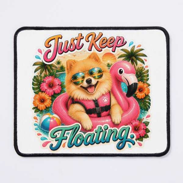 Item preview, Just Keep Floating – Funny Summer Pomeranian on Flamingo Float  designed and sold by DailyStruggleCo.