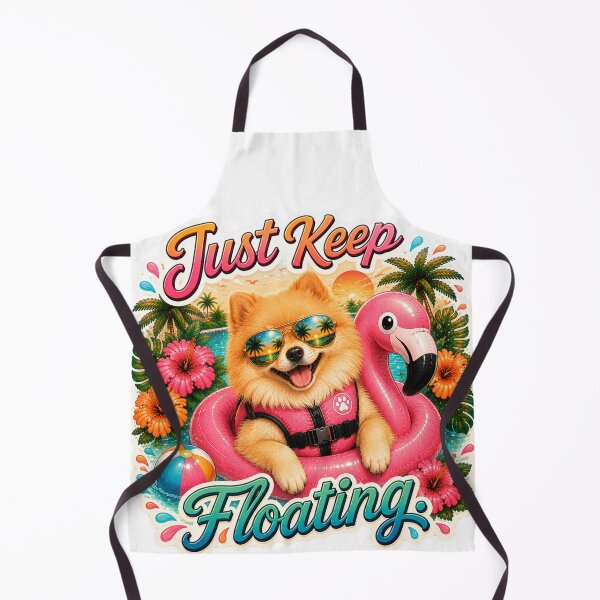 Item preview, Just Keep Floating – Funny Summer Pomeranian on Flamingo Float designed and sold by DailyStruggleCo.