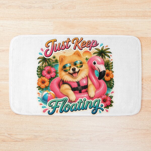 Item preview, Just Keep Floating – Funny Summer Pomeranian on Flamingo Float  designed and sold by DailyStruggleCo.
