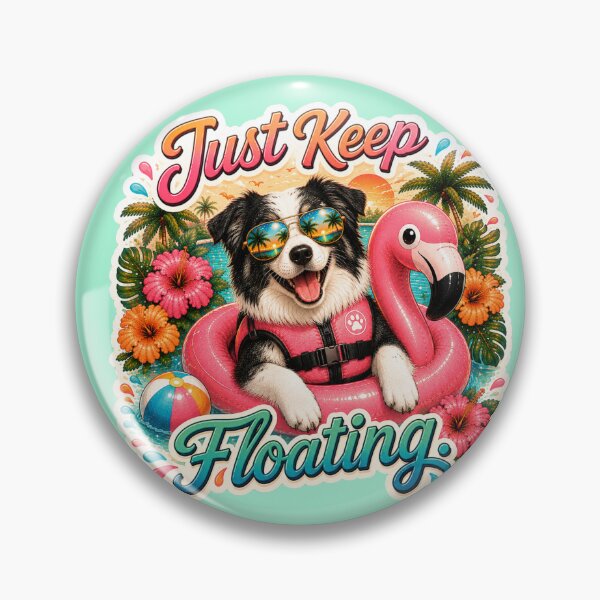 Item preview, Just Keep Floating – Funny Summer Australian Shepherd on Flamingo Float designed and sold by DailyStruggleCo.