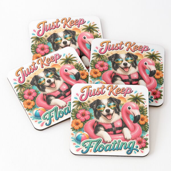 Item preview, Just Keep Floating – Funny Summer Australian Shepherd on Flamingo Float designed and sold by DailyStruggleCo.