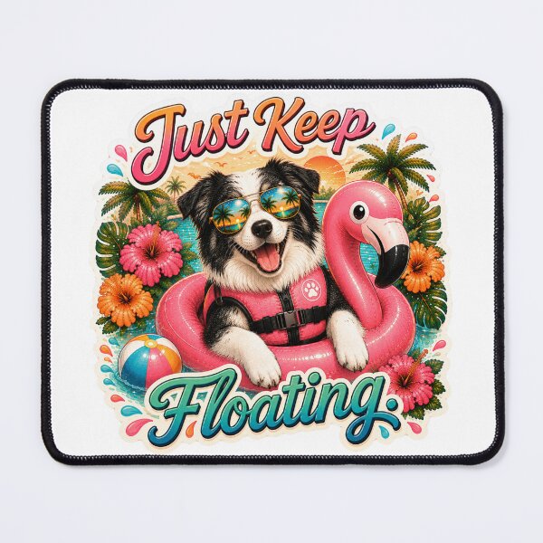 Item preview, Just Keep Floating – Funny Summer Australian Shepherd on Flamingo Float designed and sold by DailyStruggleCo.