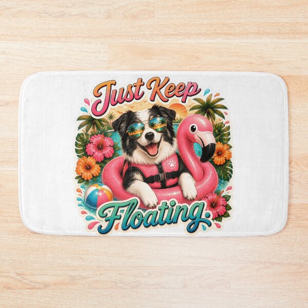 Item preview, Just Keep Floating – Funny Summer Australian Shepherd on Flamingo Float designed and sold by DailyStruggleCo.