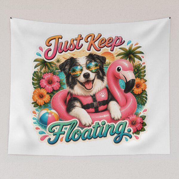 Item preview, Just Keep Floating – Funny Summer Australian Shepherd on Flamingo Float designed and sold by DailyStruggleCo.