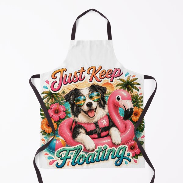 Item preview, Just Keep Floating – Funny Summer Australian Shepherd on Flamingo Float designed and sold by DailyStruggleCo.