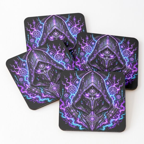 Item preview, Void Mystic Cybernetic Hooded Sorcerer Neon Lightning Mask designed and sold by RiteshCenter .