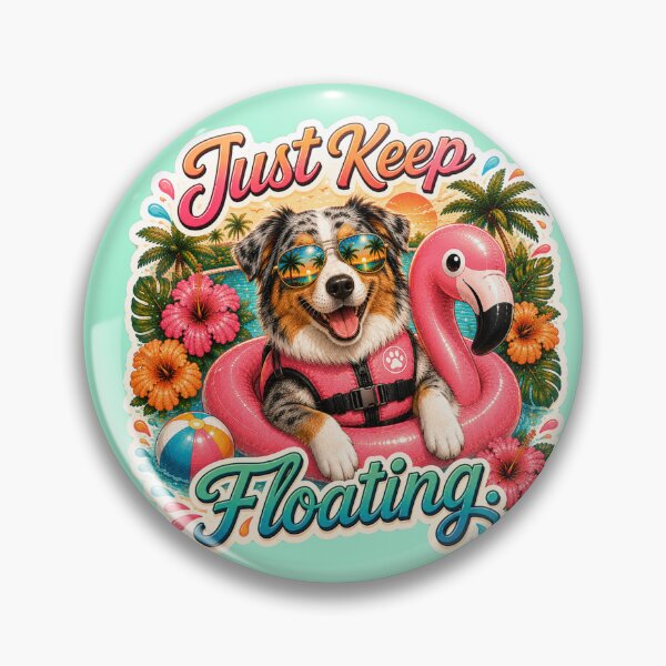 Item preview, Just Keep Floating – Funny Summer Blue Merle Aussie on Flamingo Float designed and sold by DailyStruggleCo.