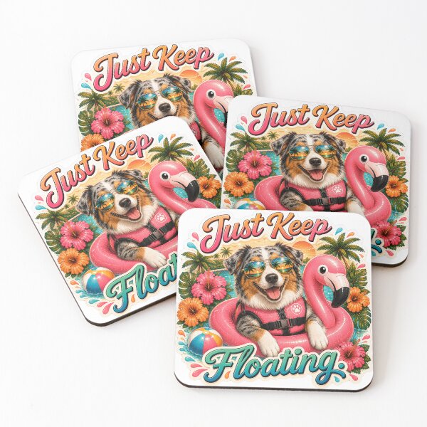 Item preview, Just Keep Floating – Funny Summer Blue Merle Aussie on Flamingo Float designed and sold by DailyStruggleCo.