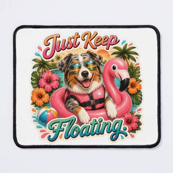 Item preview, Just Keep Floating – Funny Summer Blue Merle Aussie on Flamingo Float designed and sold by DailyStruggleCo.