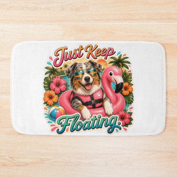 Item preview, Just Keep Floating – Funny Summer Blue Merle Aussie on Flamingo Float designed and sold by DailyStruggleCo.