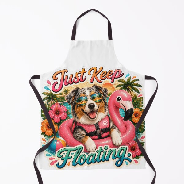 Item preview, Just Keep Floating – Funny Summer Blue Merle Aussie on Flamingo Float designed and sold by DailyStruggleCo.